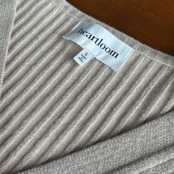 Shimmery Golden Ribbed Faux Wrap Sweater - Picture 8 of 9